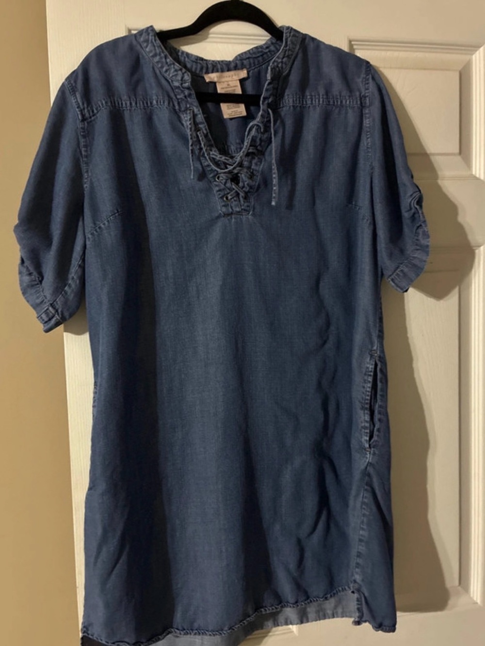 Philosophy Men's Denim-Look Lace-Up Shirt Dress in Blue